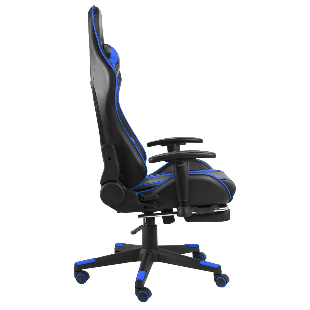 kék PVC forgó gamer szék lábtartóval