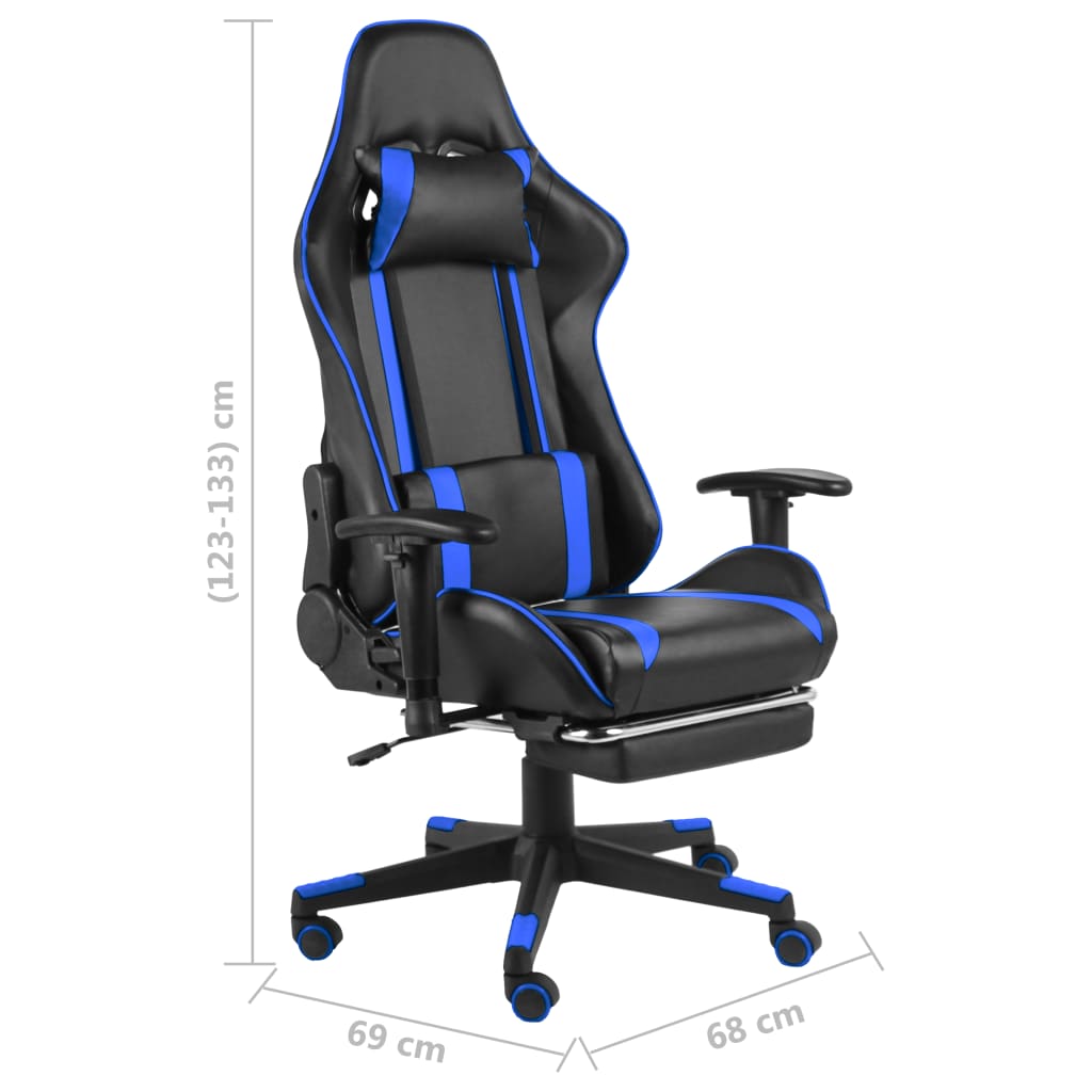 kék PVC forgó gamer szék lábtartóval
