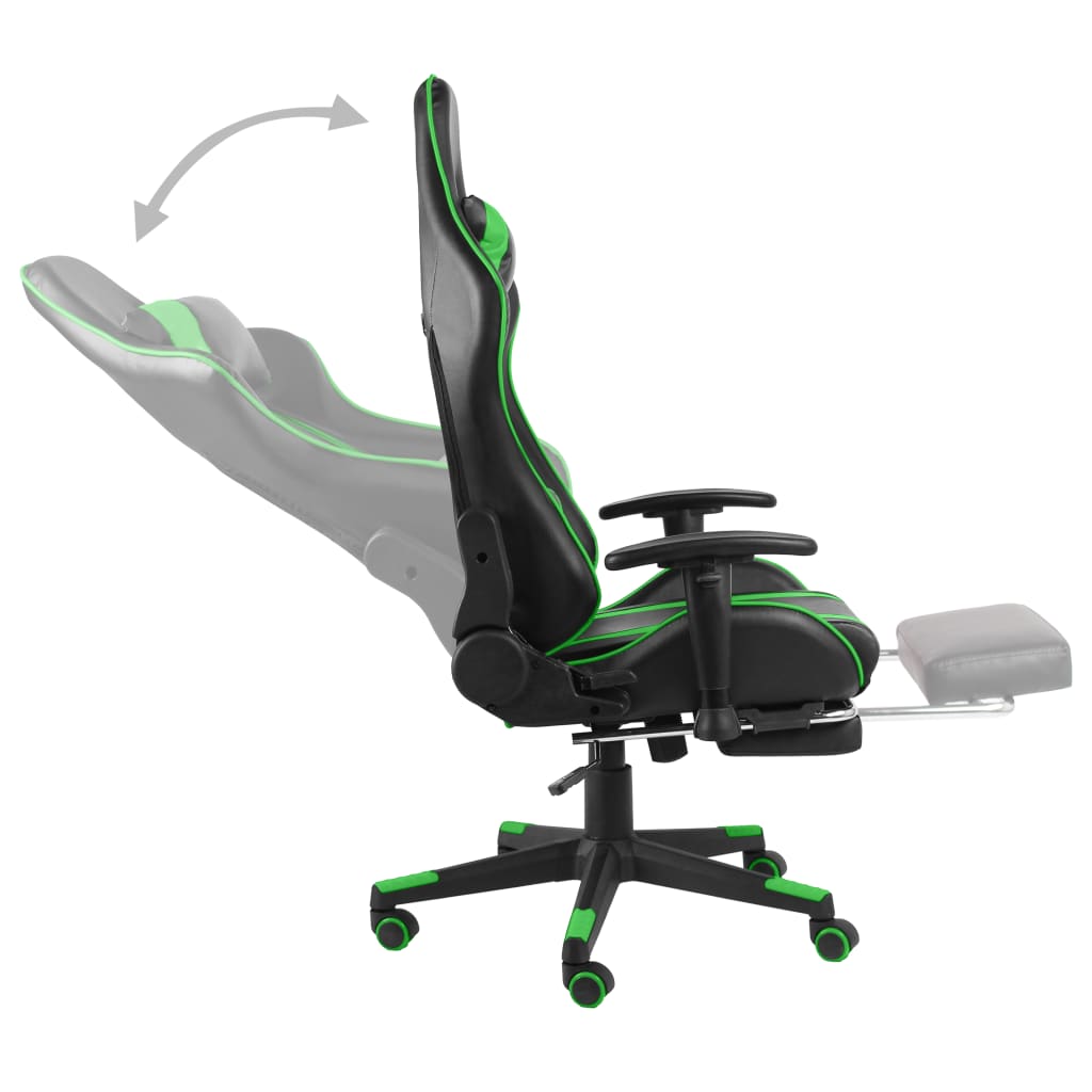 zöld PVC forgó gamer szék lábtartóval
