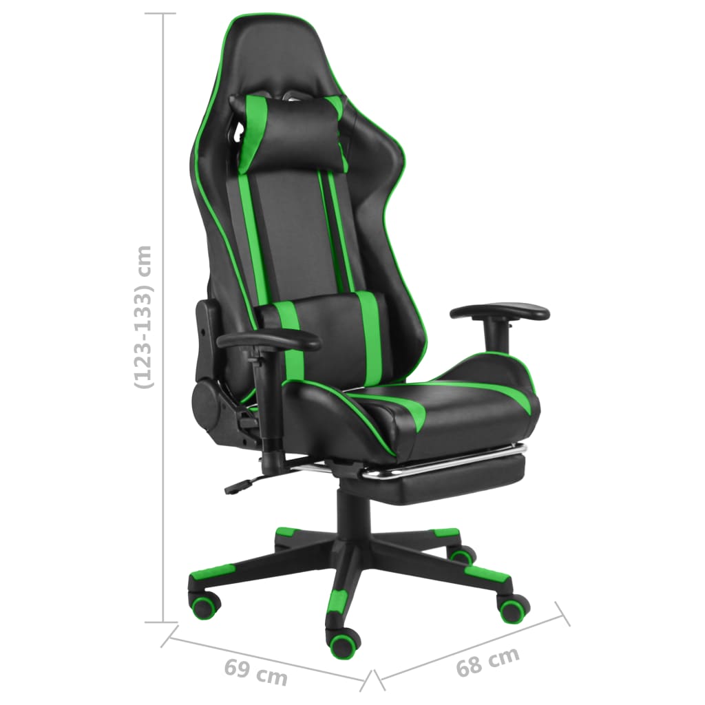 zöld PVC forgó gamer szék lábtartóval