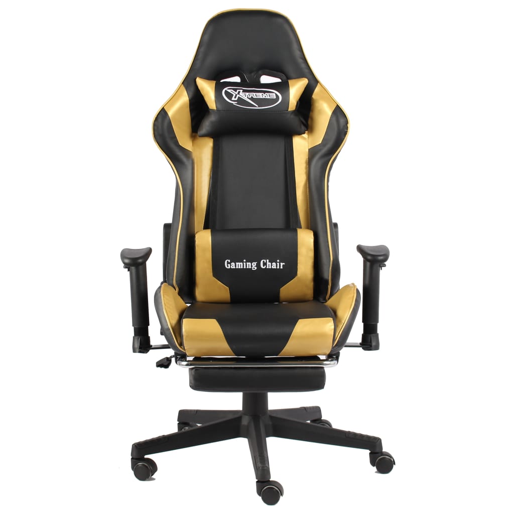 aranyszínű PVC forgó gamer szék lábtartóval