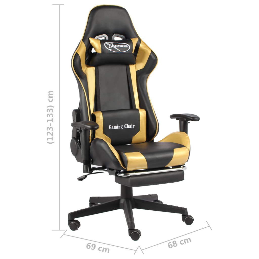 aranyszínű PVC forgó gamer szék lábtartóval