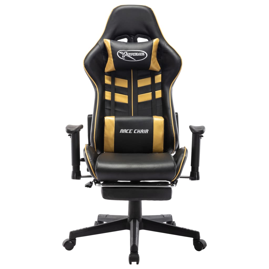 fekete és aranyszínű műbőr gamer szék lábtámasszal