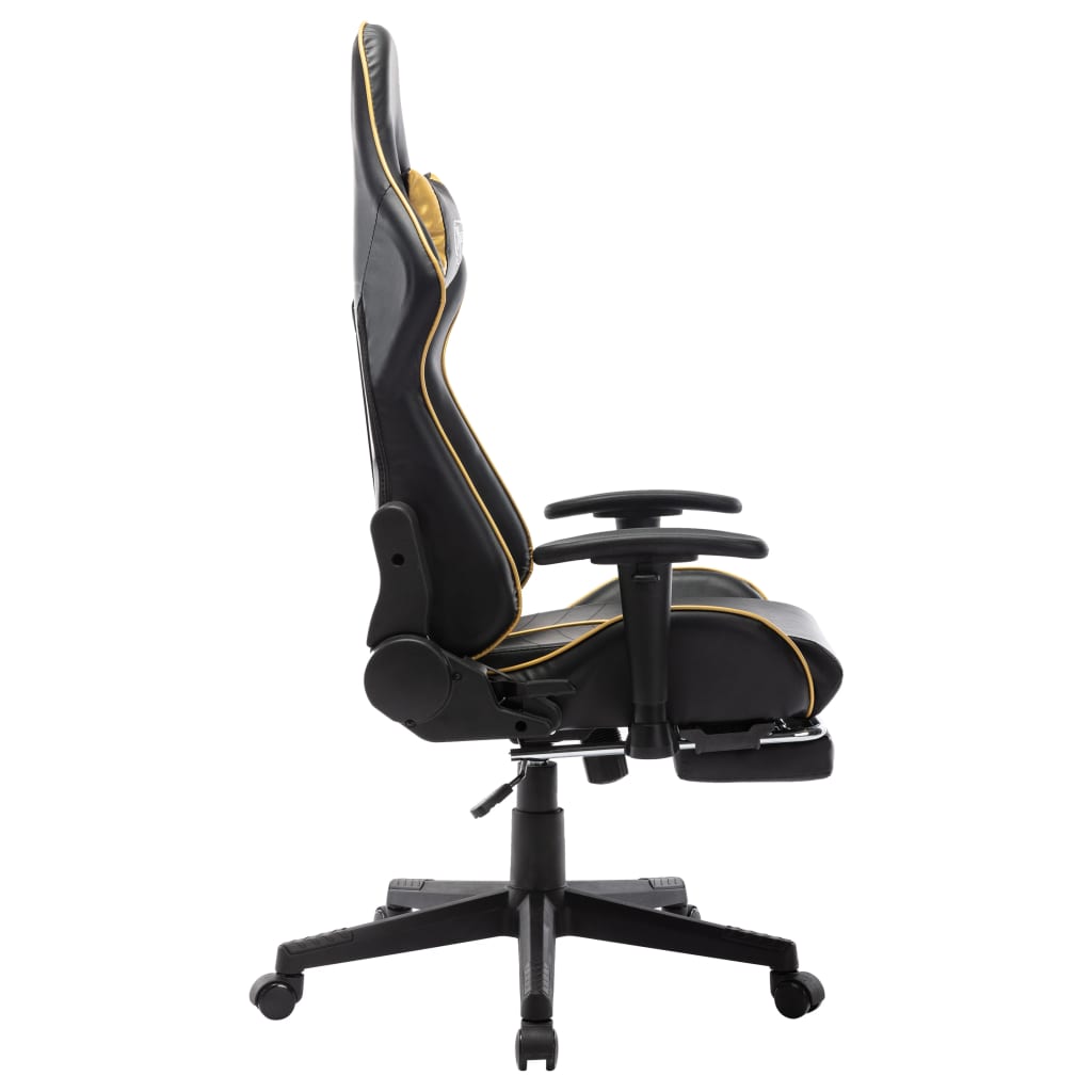 fekete és aranyszínű műbőr gamer szék lábtámasszal