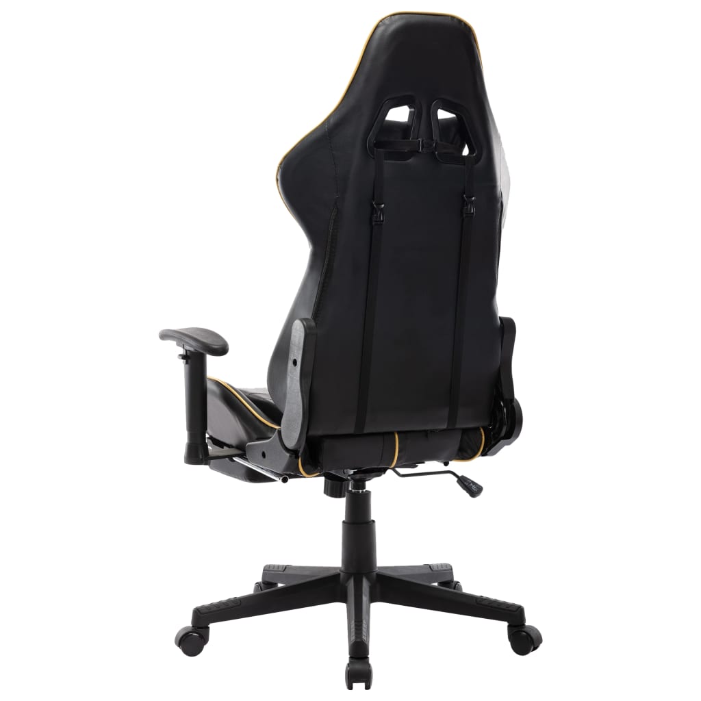 fekete és aranyszínű műbőr gamer szék lábtámasszal