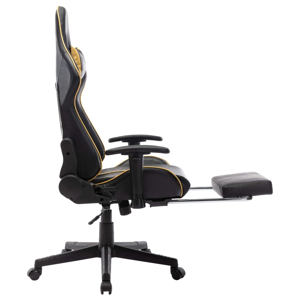 fekete és aranyszínű műbőr gamer szék lábtámasszal