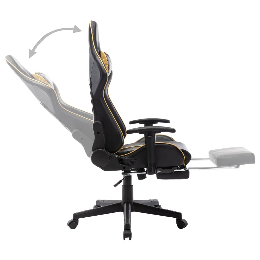 fekete és aranyszínű műbőr gamer szék lábtámasszal