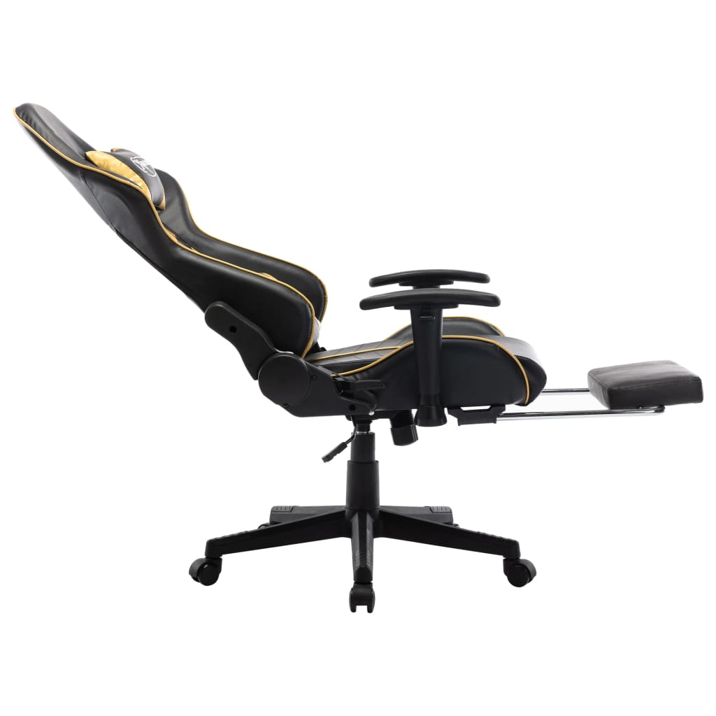 fekete és aranyszínű műbőr gamer szék lábtámasszal