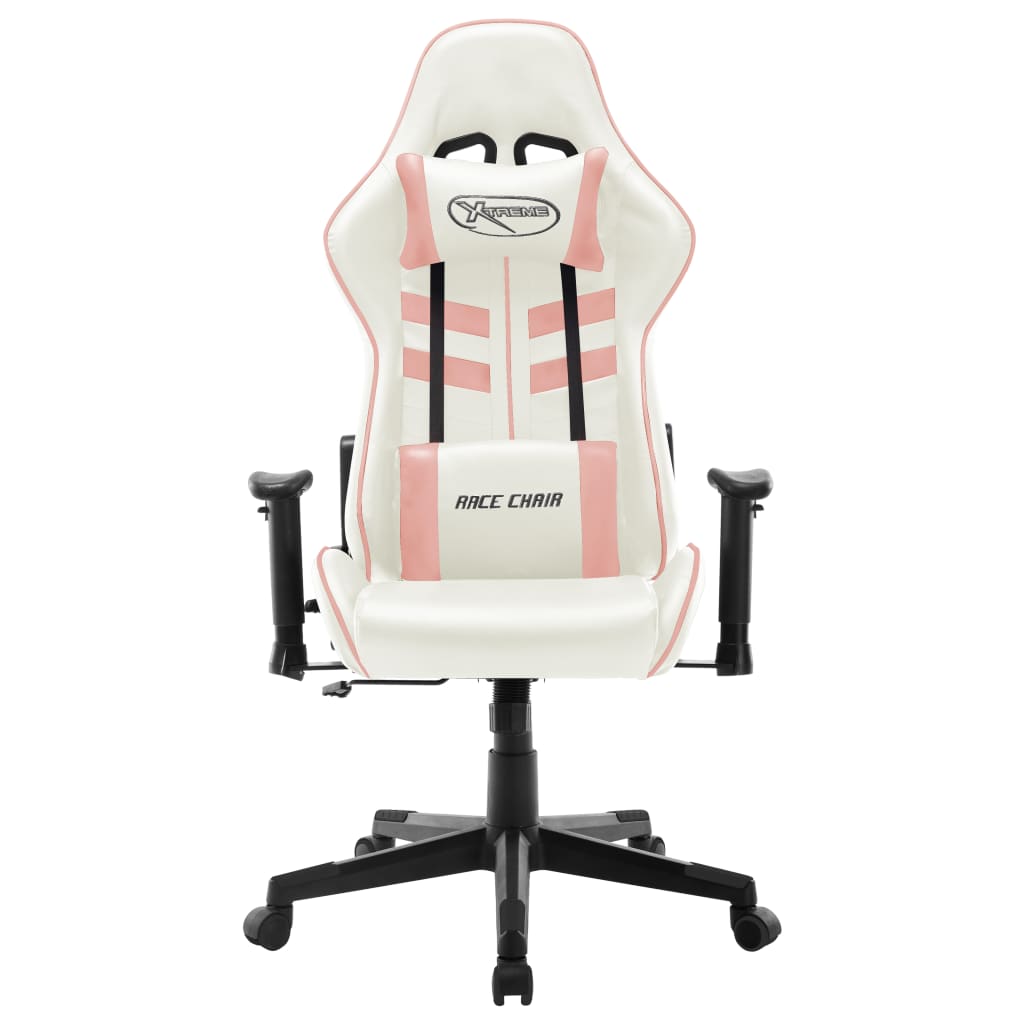 fehér és rózsaszín műbőr gamer szék