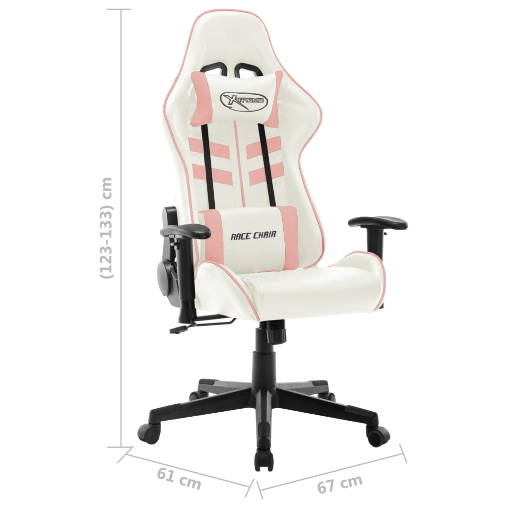 fehér és rózsaszín műbőr gamer szék