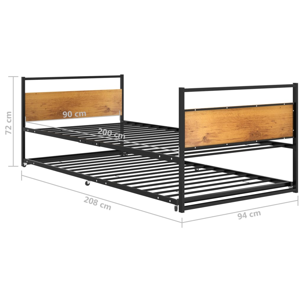 fekete fém kihúzható ágykeret 90 x 200 cm