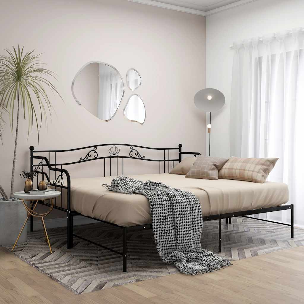 fekete fém kihúzható kanapéágykeret 90 x 200 cm