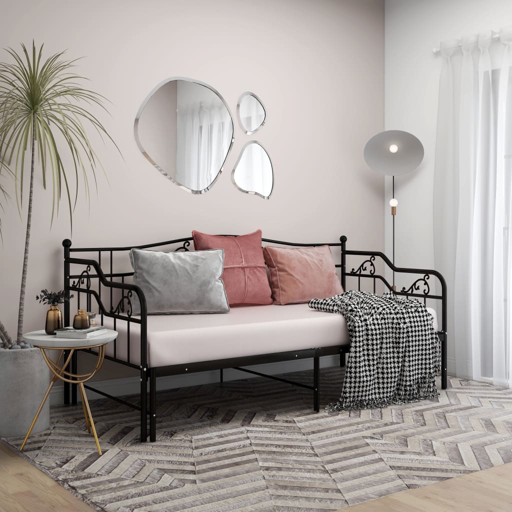 fekete fém kihúzható kanapéágykeret 90 x 200 cm
