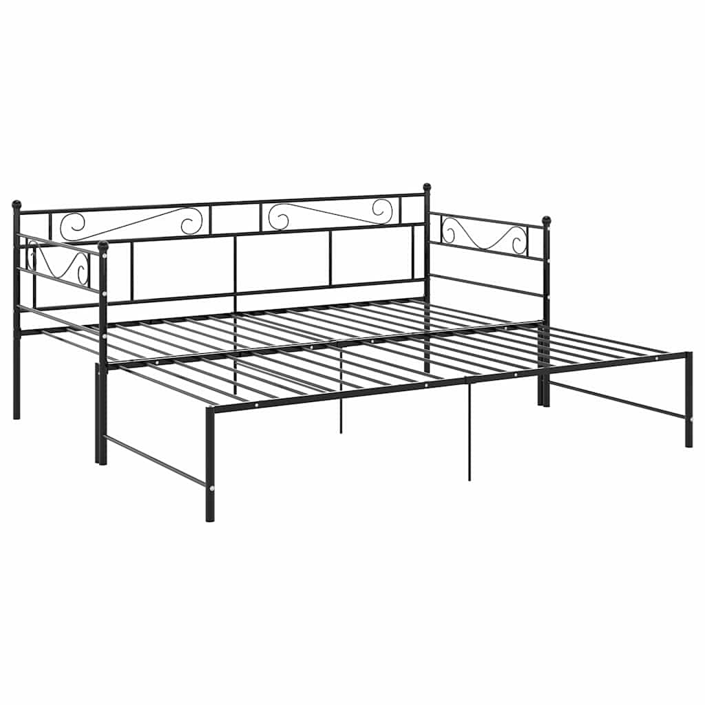 fekete fém kihúzható kanapéágykeret 90 x 200 cm