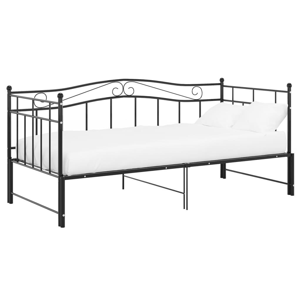 fekete fém kihúzható kanapéágykeret 90 x 200 cm