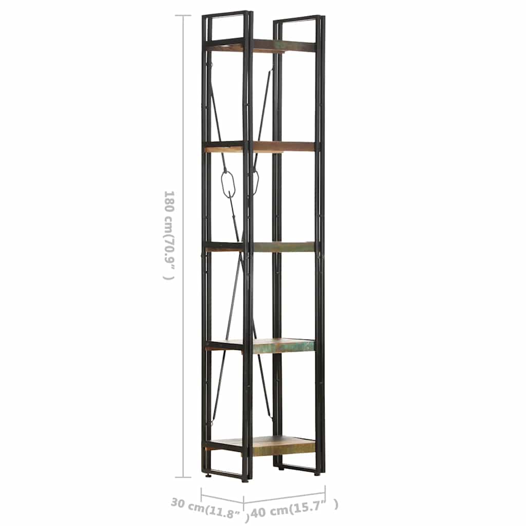 5 szintes tömör újrahasznosított fa könyvespolc 40x30x180 cm