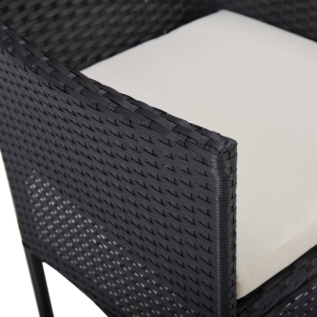 3 részes fekete polyrattan és akácfa kerti étkezőgarnitúra