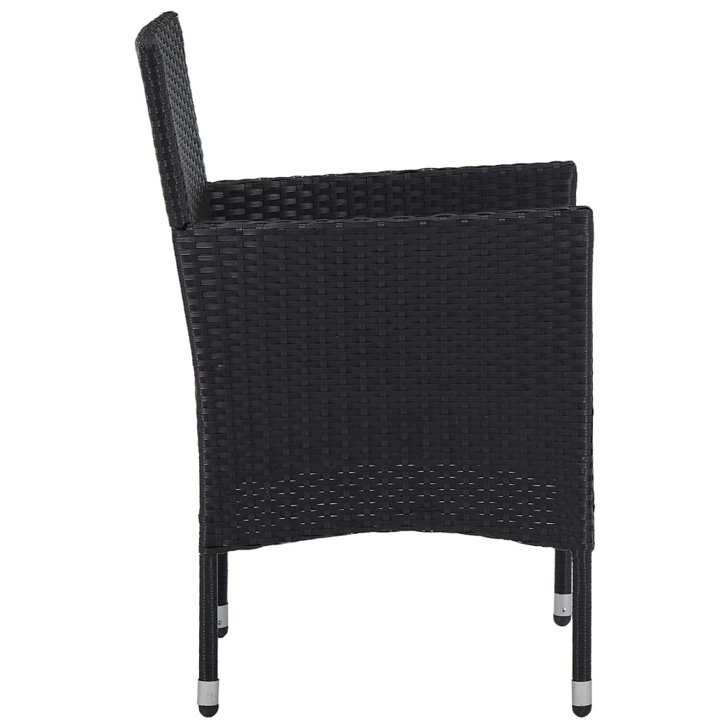 3 részes fekete polyrattan és akácfa kerti étkezőgarnitúra