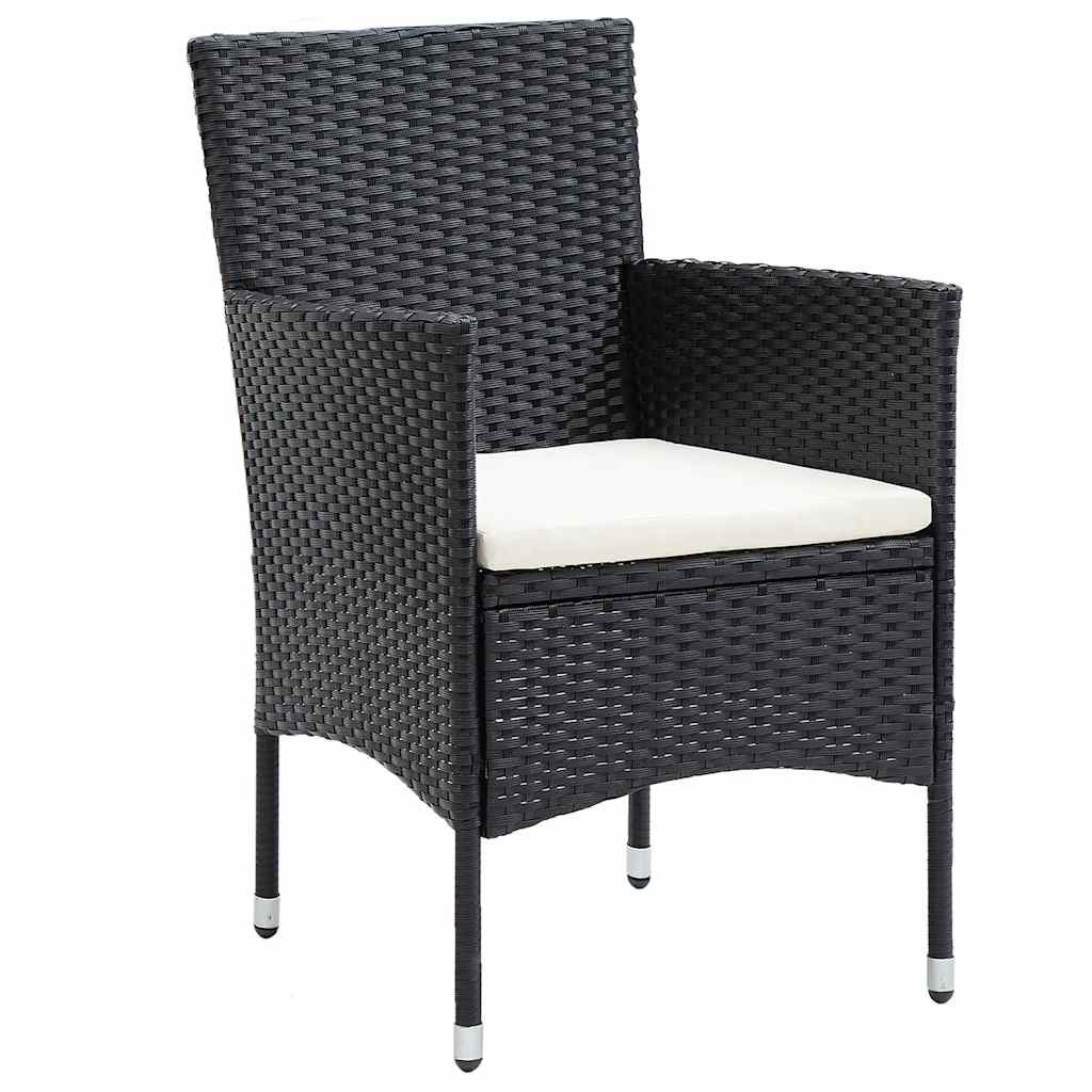 5 részes fekete polyrattan és edzett üveg kerti bisztrószett
