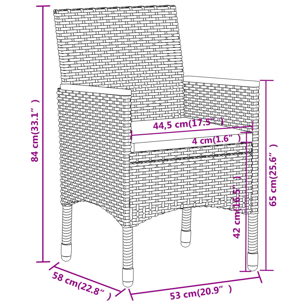 5 részes fekete polyrattan kerti ülőgarnitúra