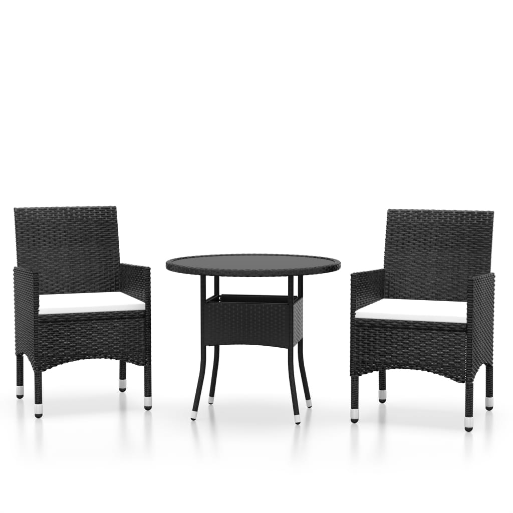 3 részes fekete polyrattan kerti étkezőgarnitúra