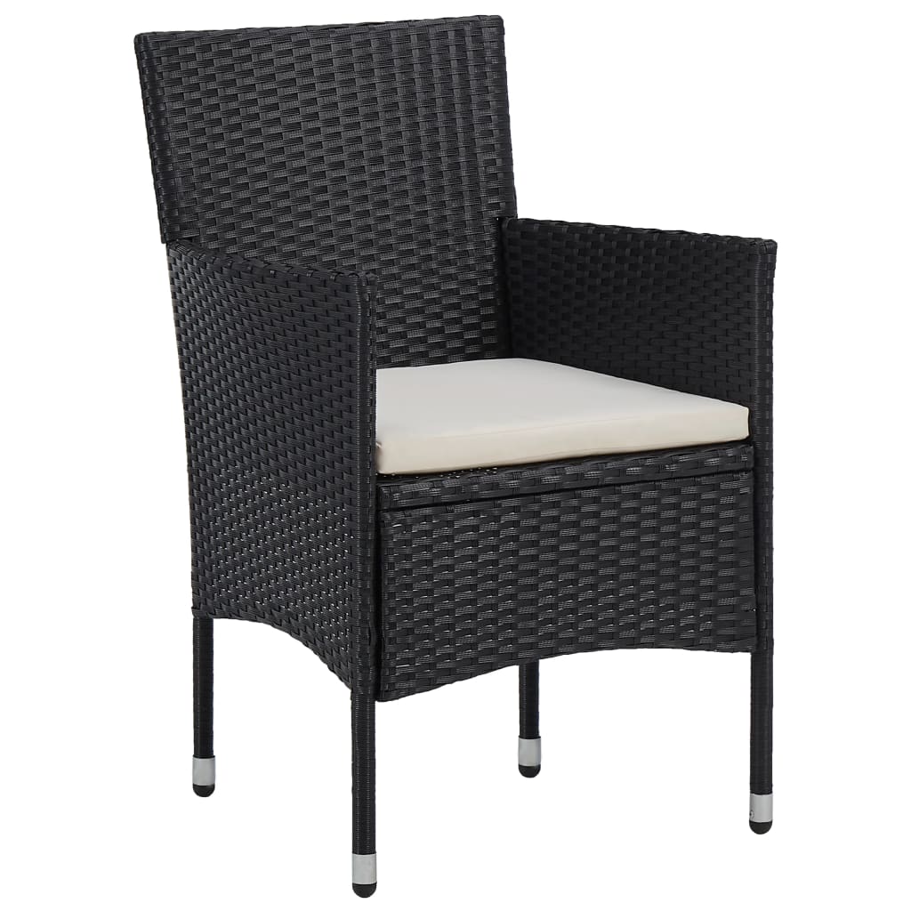 3 részes fekete polyrattan kerti étkezőgarnitúra