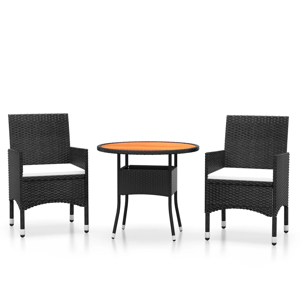 3 részes fekete polyrattan kerti étkezőgarnitúra