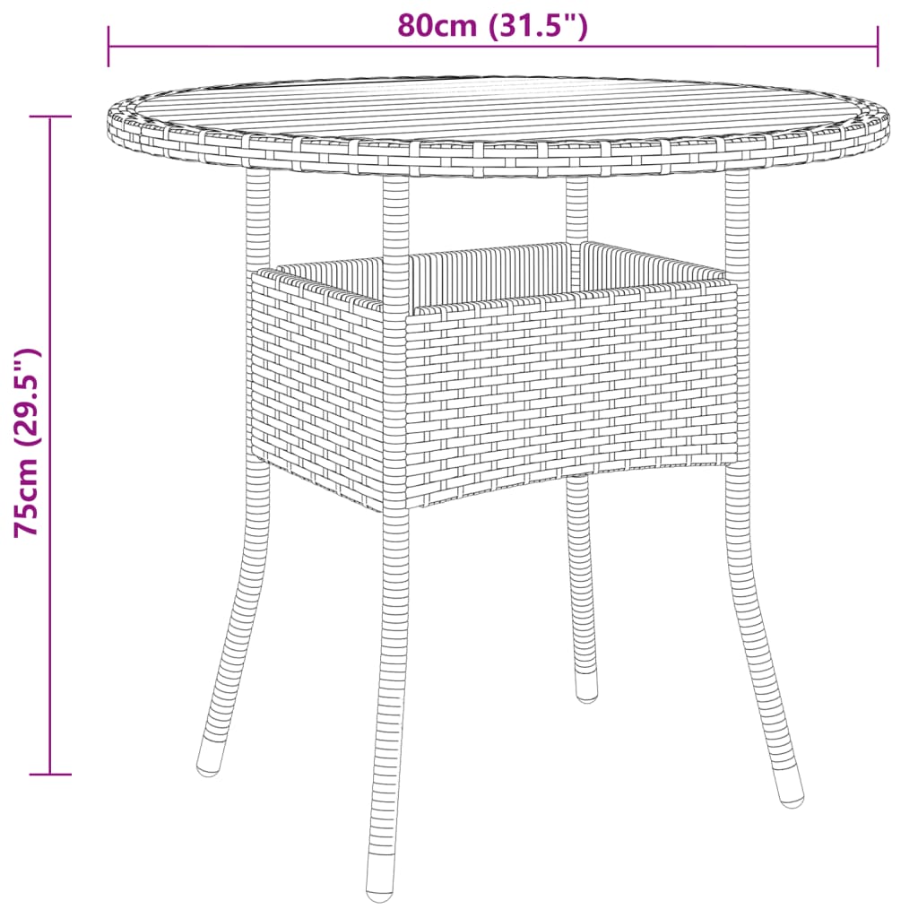 3 részes fekete polyrattan kerti étkezőgarnitúra