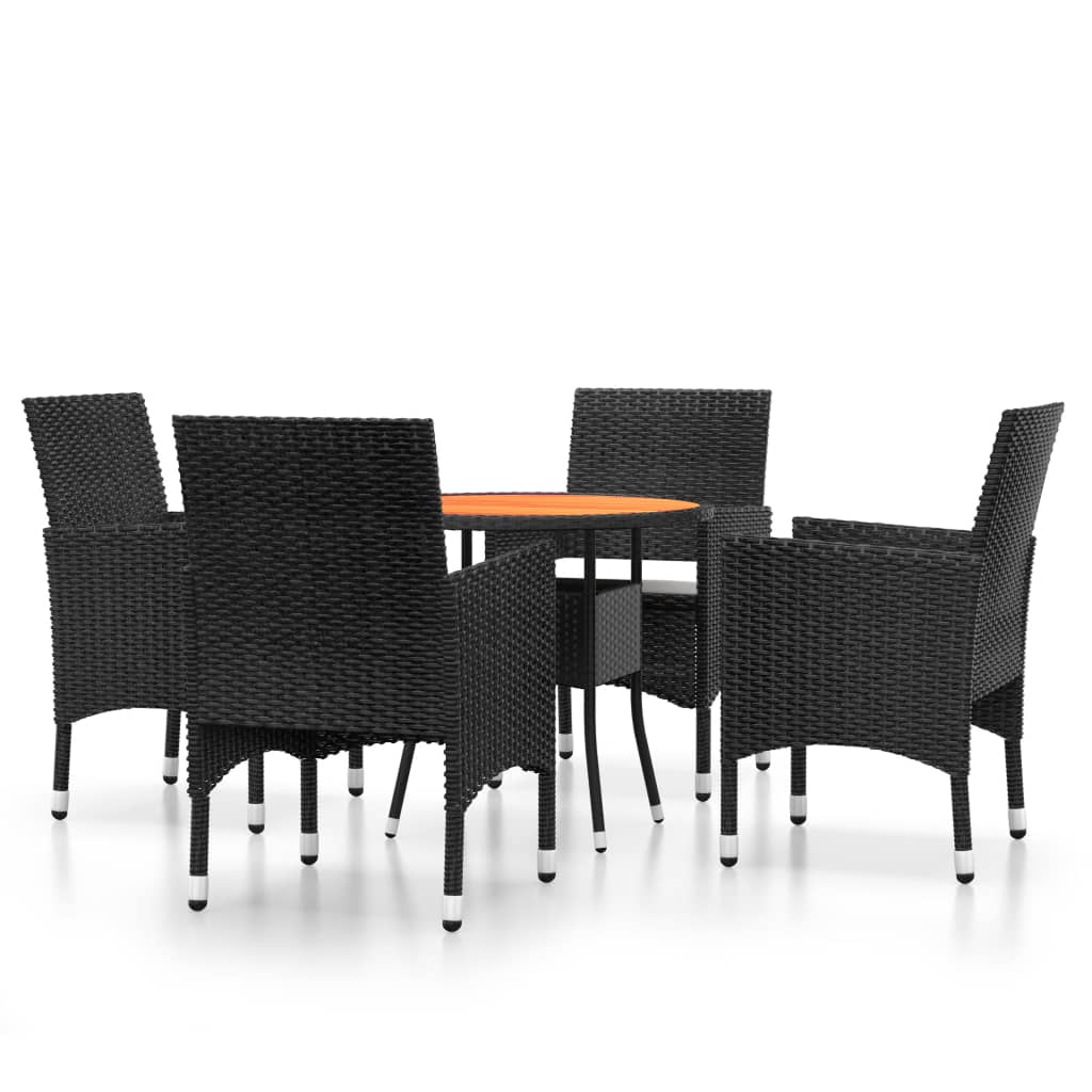 5 részes fekete polyrattan kerti étkezőgarnitúra