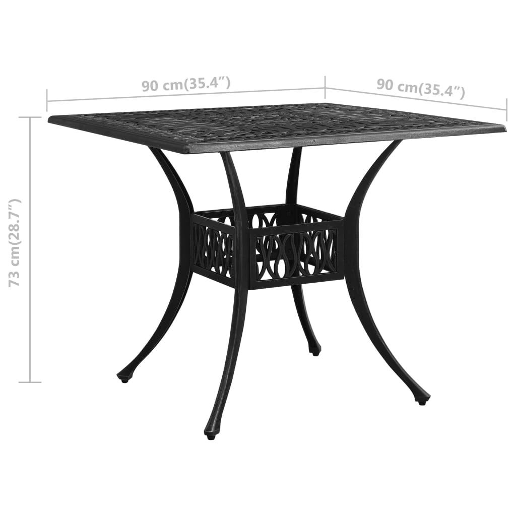 fekete öntött alumínium kerti asztal 90 x 90 x 73 cm