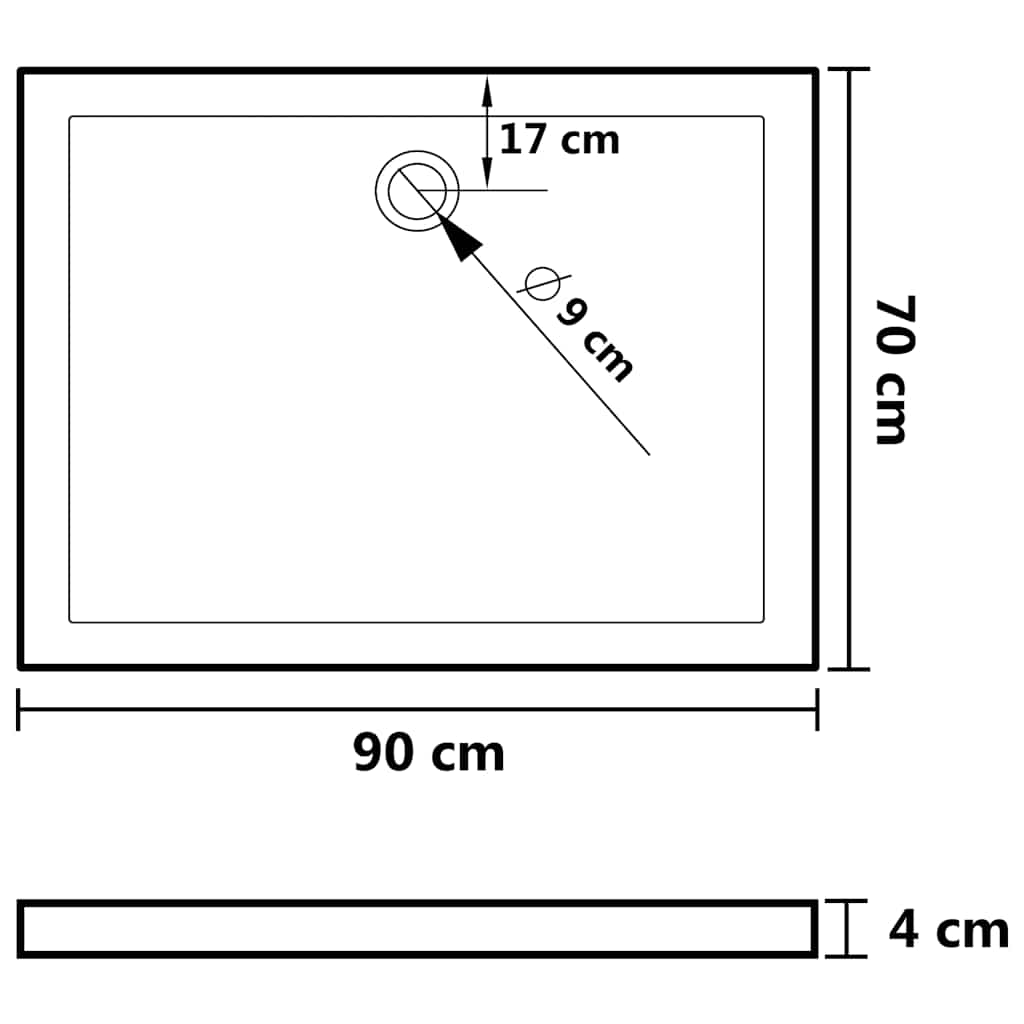 téglalap alakú fekete ABS zuhanytálca 70 x 90 cm