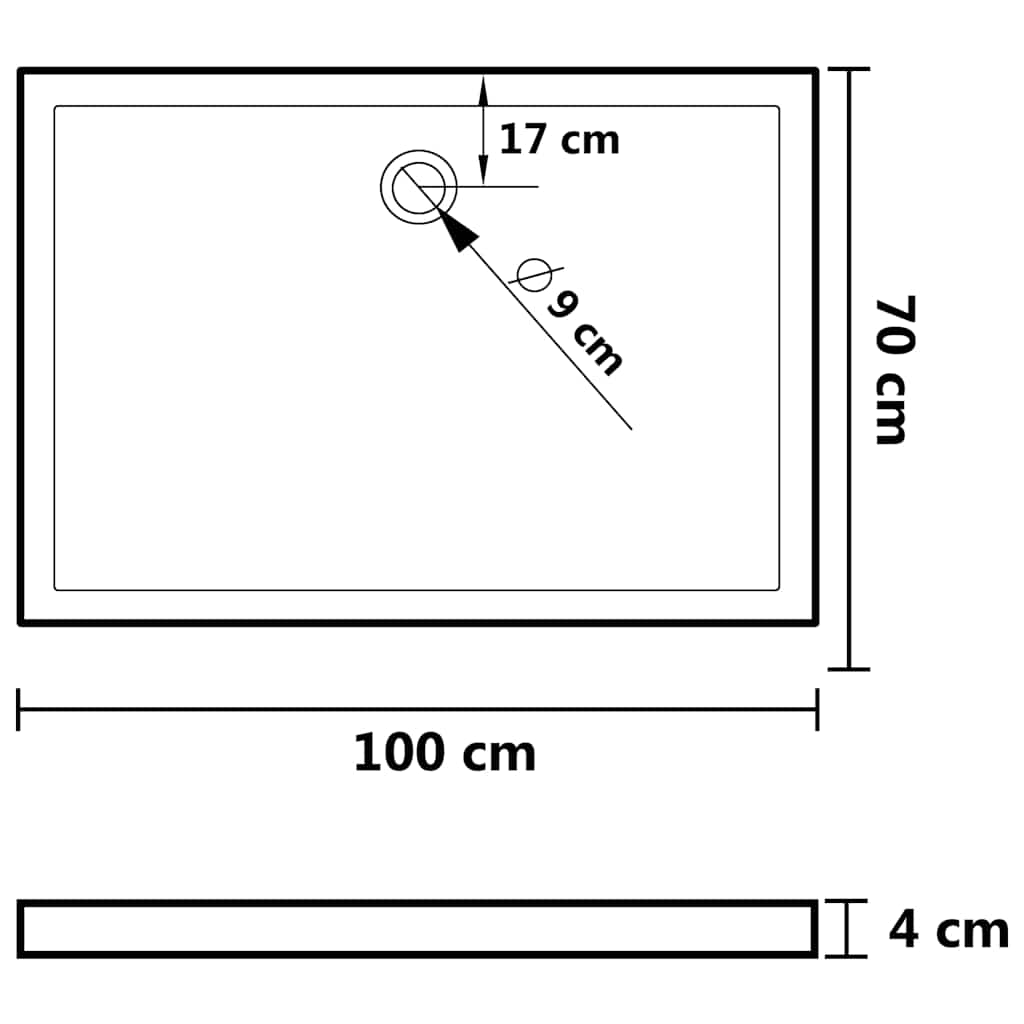 téglalap alakú fekete ABS zuhanytálca 70 x 100 cm