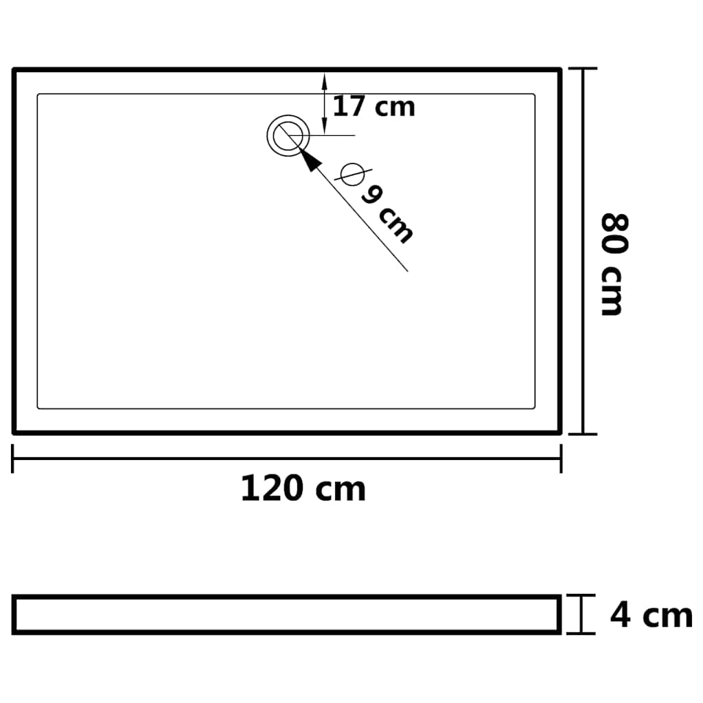 téglalap alakú fekete ABS zuhanytálca 80 x 120 cm