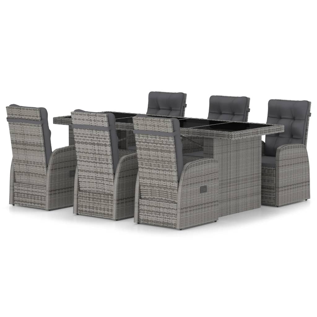 7 részes szürke polyrattan kültéri étkezőgarnitúra párnákkal