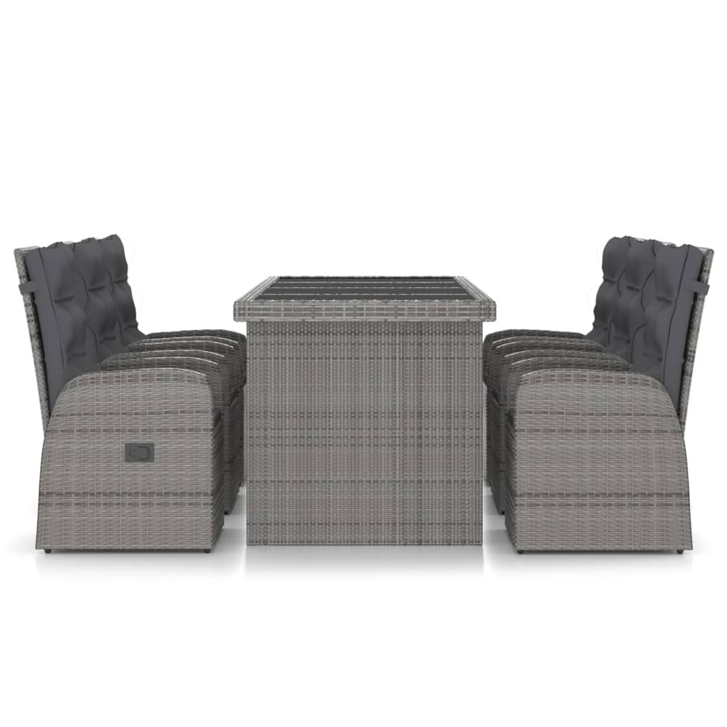 7 részes szürke polyrattan kültéri étkezőgarnitúra párnákkal