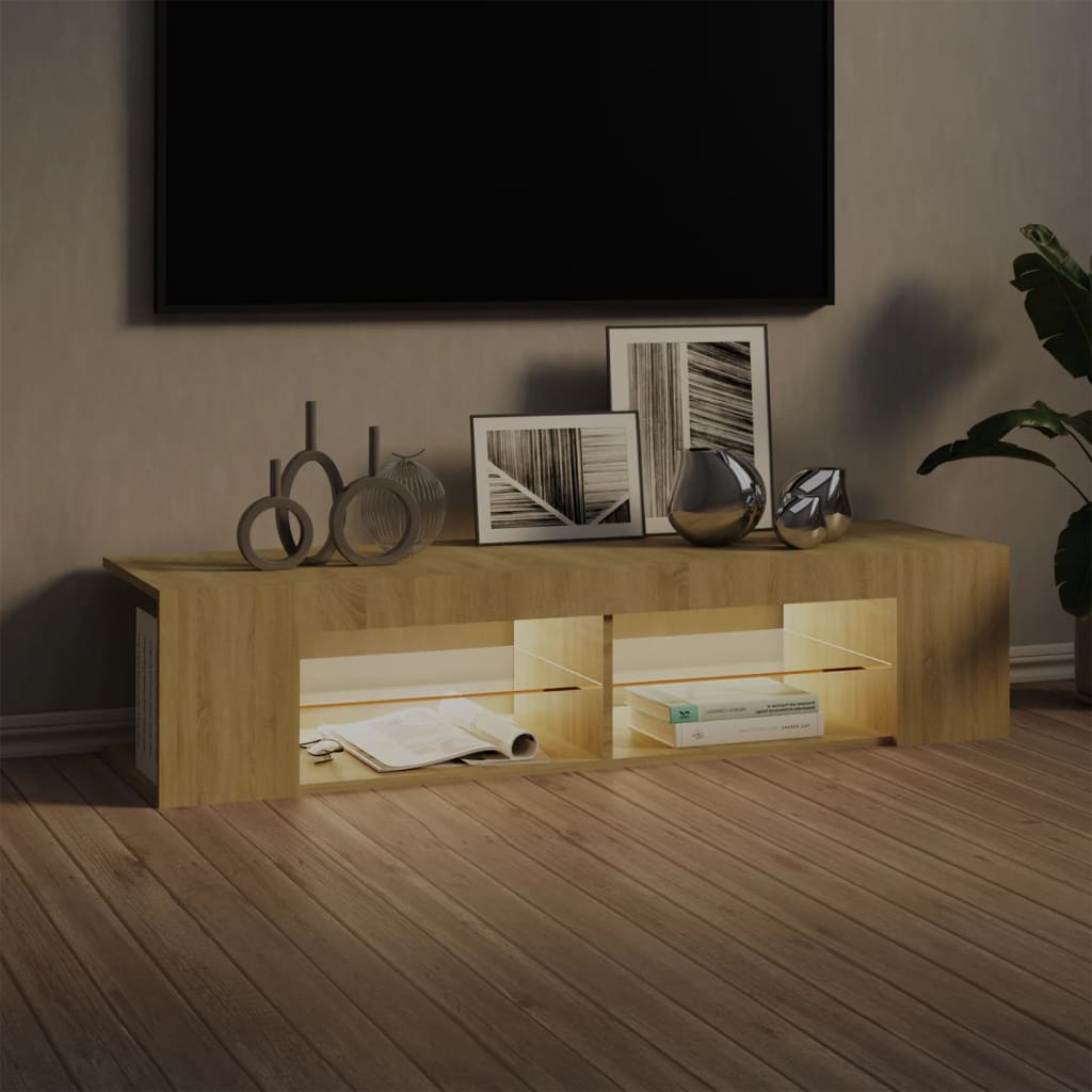 sonoma tölgy színű TV-szekrény LED-lámpákkal 135 x 39 x 30 cm