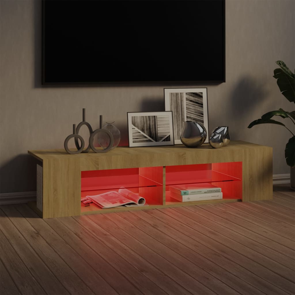 sonoma tölgy színű TV-szekrény LED-lámpákkal 135 x 39 x 30 cm