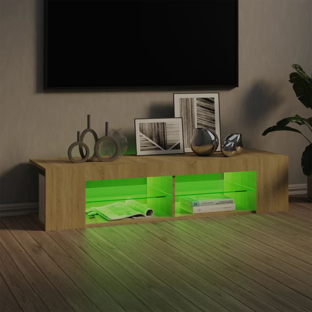 sonoma tölgy színű TV-szekrény LED-lámpákkal 135 x 39 x 30 cm