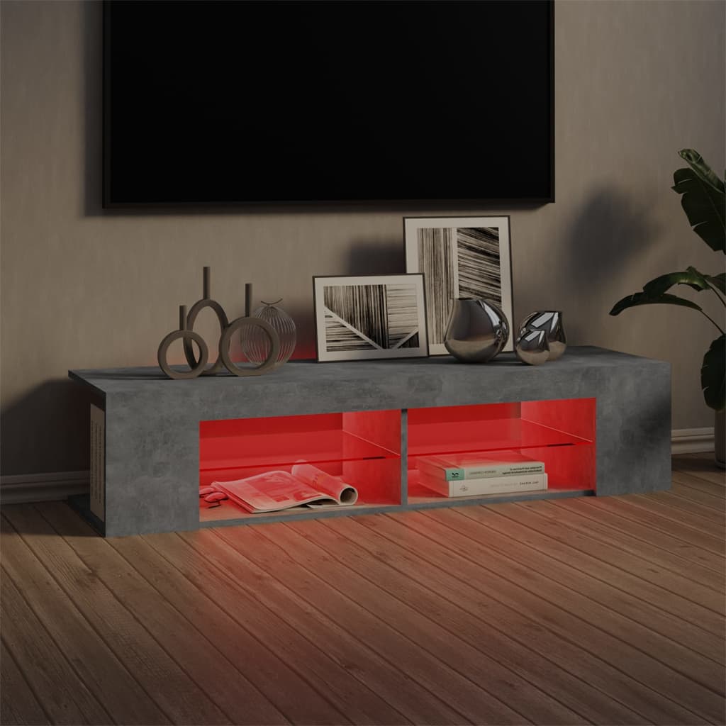 betonszürke TV-szekrény LED-lámpákkal 135 x 39 x 30 cm