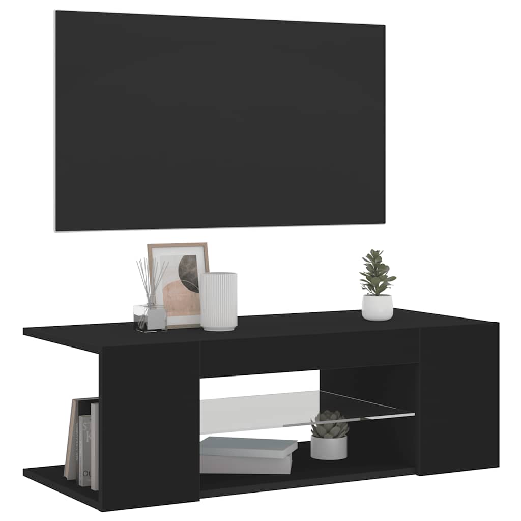 fekete TV-szekrény LED lámpákkal 90 x 39 x 30 cm