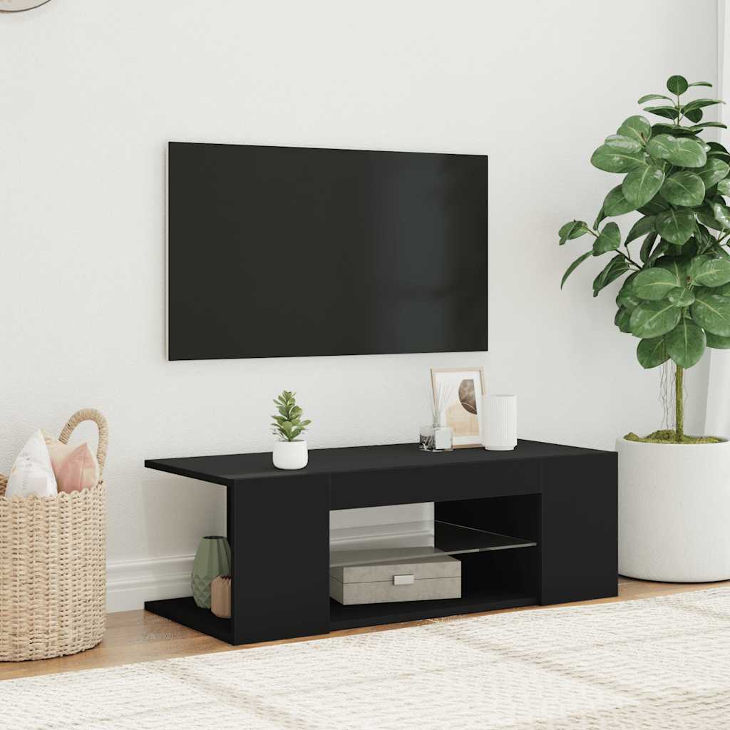 fekete TV-szekrény LED lámpákkal 90 x 39 x 30 cm