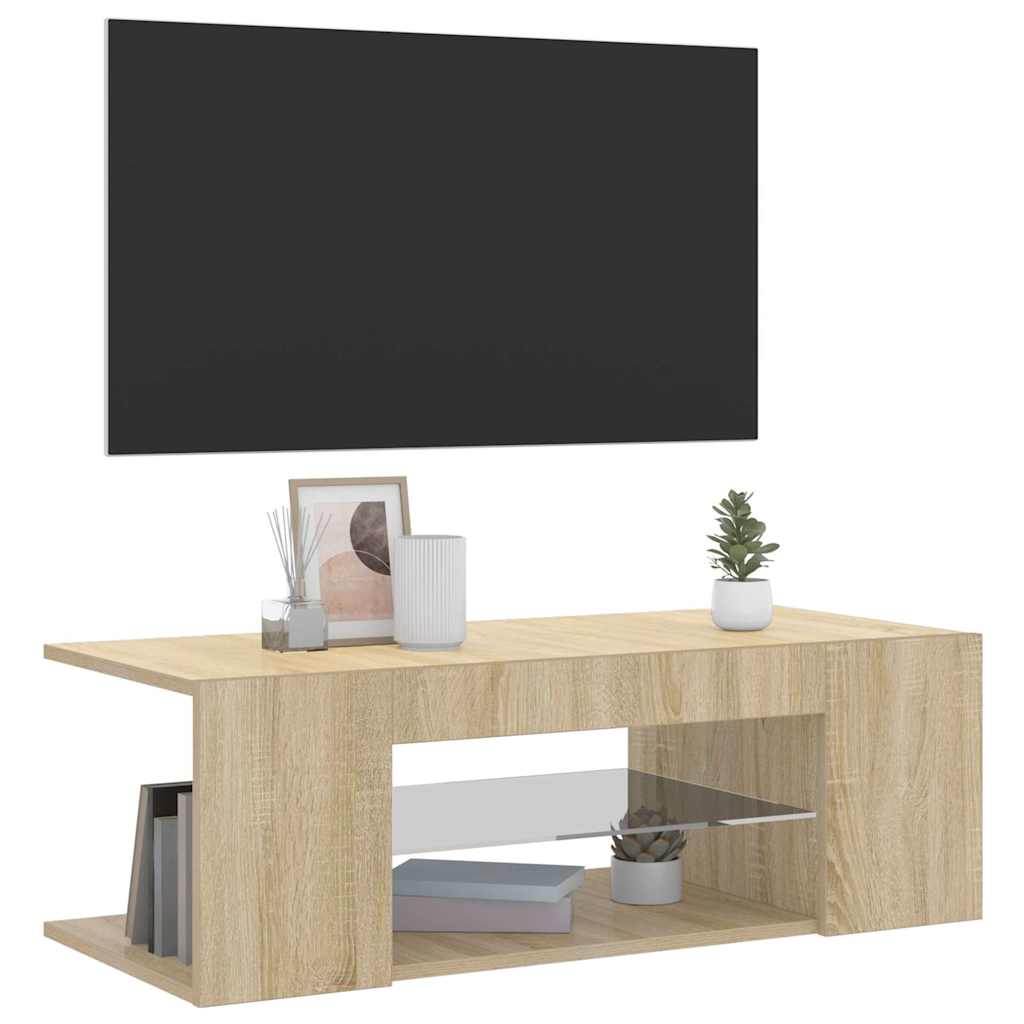 sonoma tölgy színű TV-szekrény LED lámpákkal 90 x 39 x 30 cm