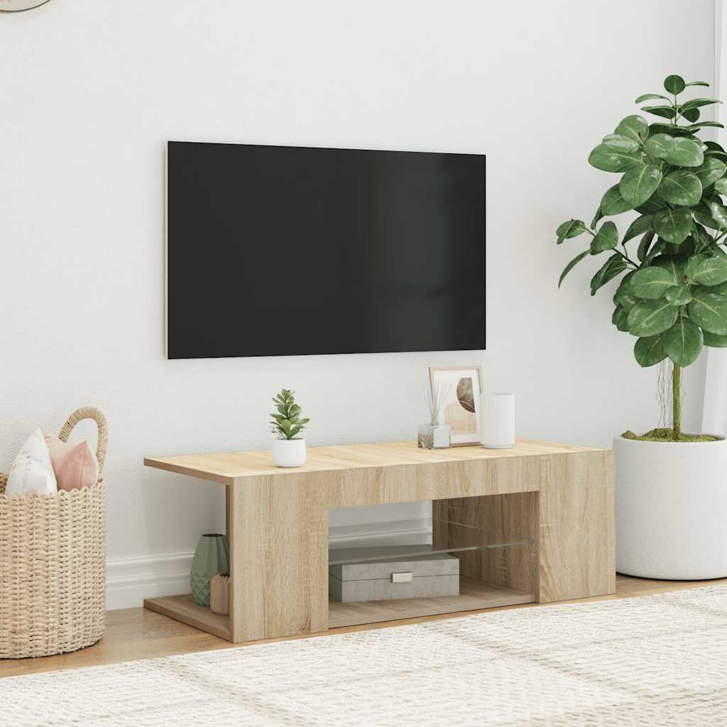 sonoma tölgy színű TV-szekrény LED lámpákkal 90 x 39 x 30 cm