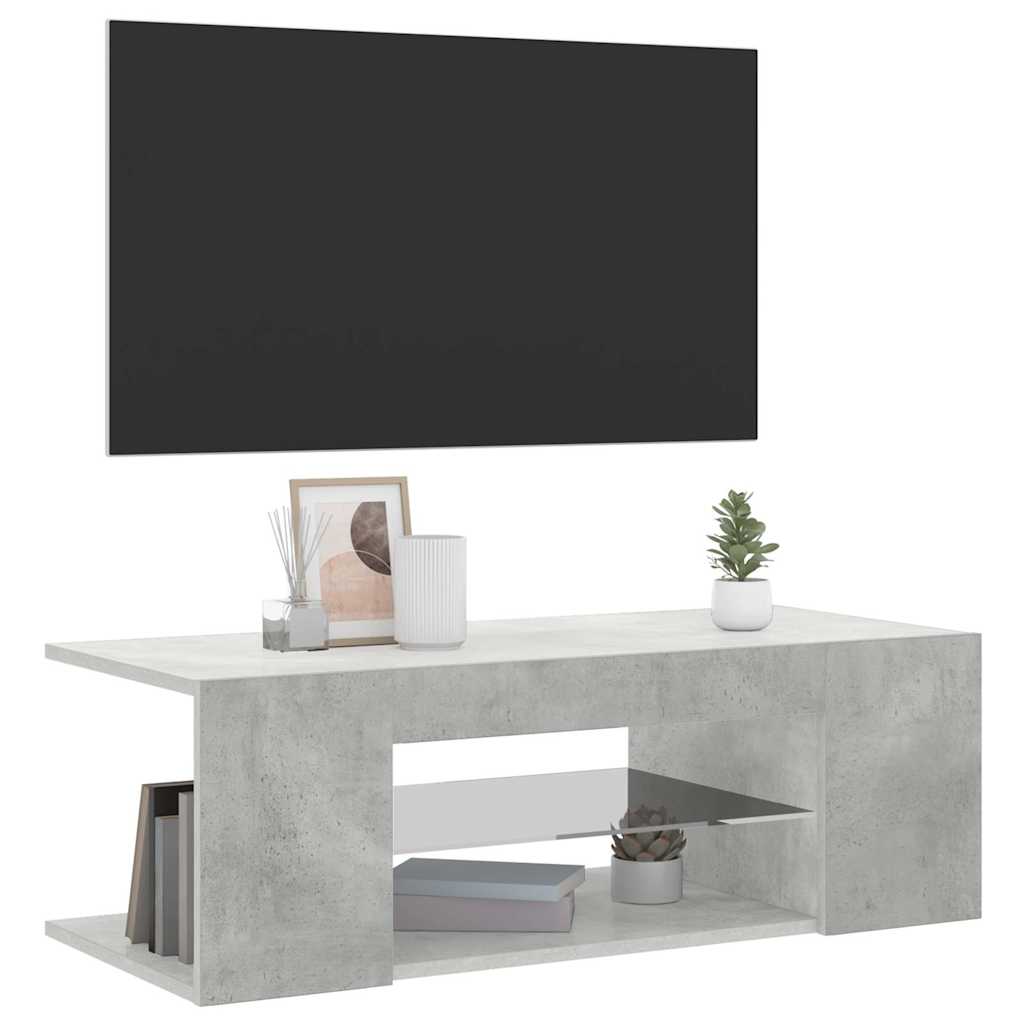 betonszürke TV-szekrény LED lámpákkal 90 x 39 x 30 cm