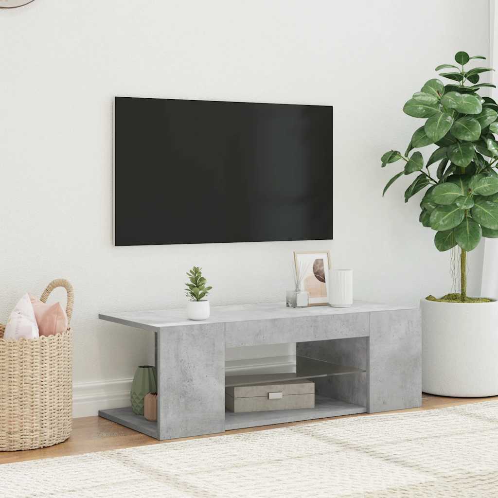 betonszürke TV-szekrény LED lámpákkal 90 x 39 x 30 cm