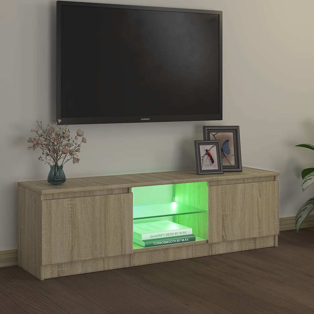 sonoma tölgy színű TV-szekrény LED lámpákkal 120x30x36 cm