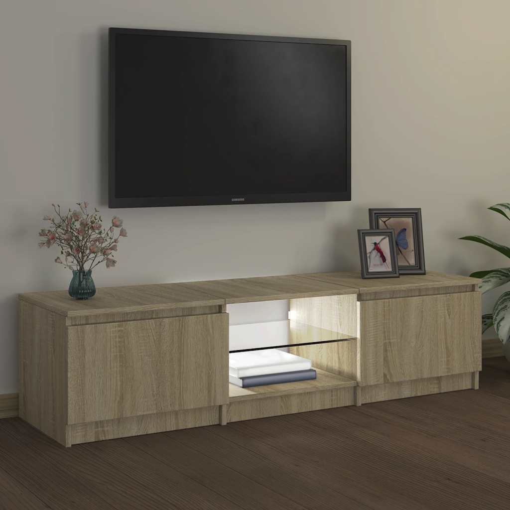 sonoma tölgy színű TV-szekrény LED lámpákkal 140x40x36 cm