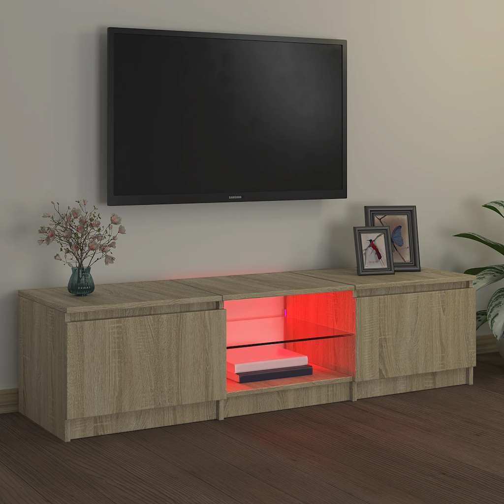 sonoma tölgy színű TV-szekrény LED lámpákkal 140x40x36 cm