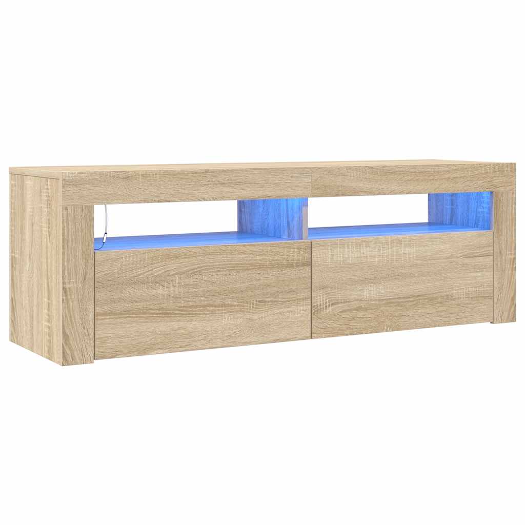 sonoma tölgy színű TV-szekrény LED-lámpákkal 120 x 35 x 40 cm
