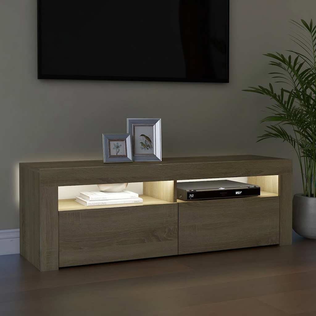 sonoma tölgy színű TV-szekrény LED-lámpákkal 120 x 35 x 40 cm